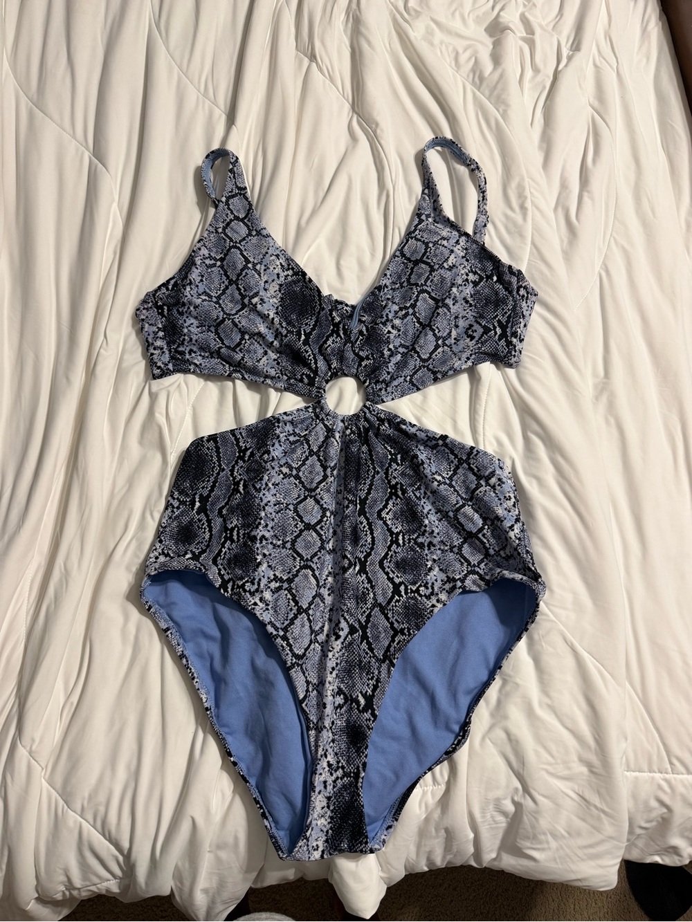 Bar III Blue Snakeskin Cutout One-Piece Swimsuit